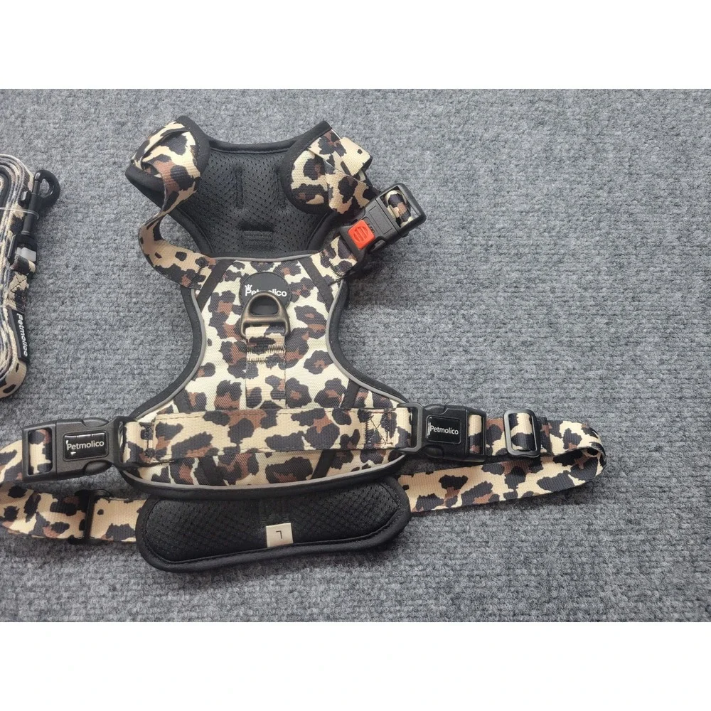 Petmolico Leopard Print Dog Harness Set with Leash and Poop Bag Holder Large